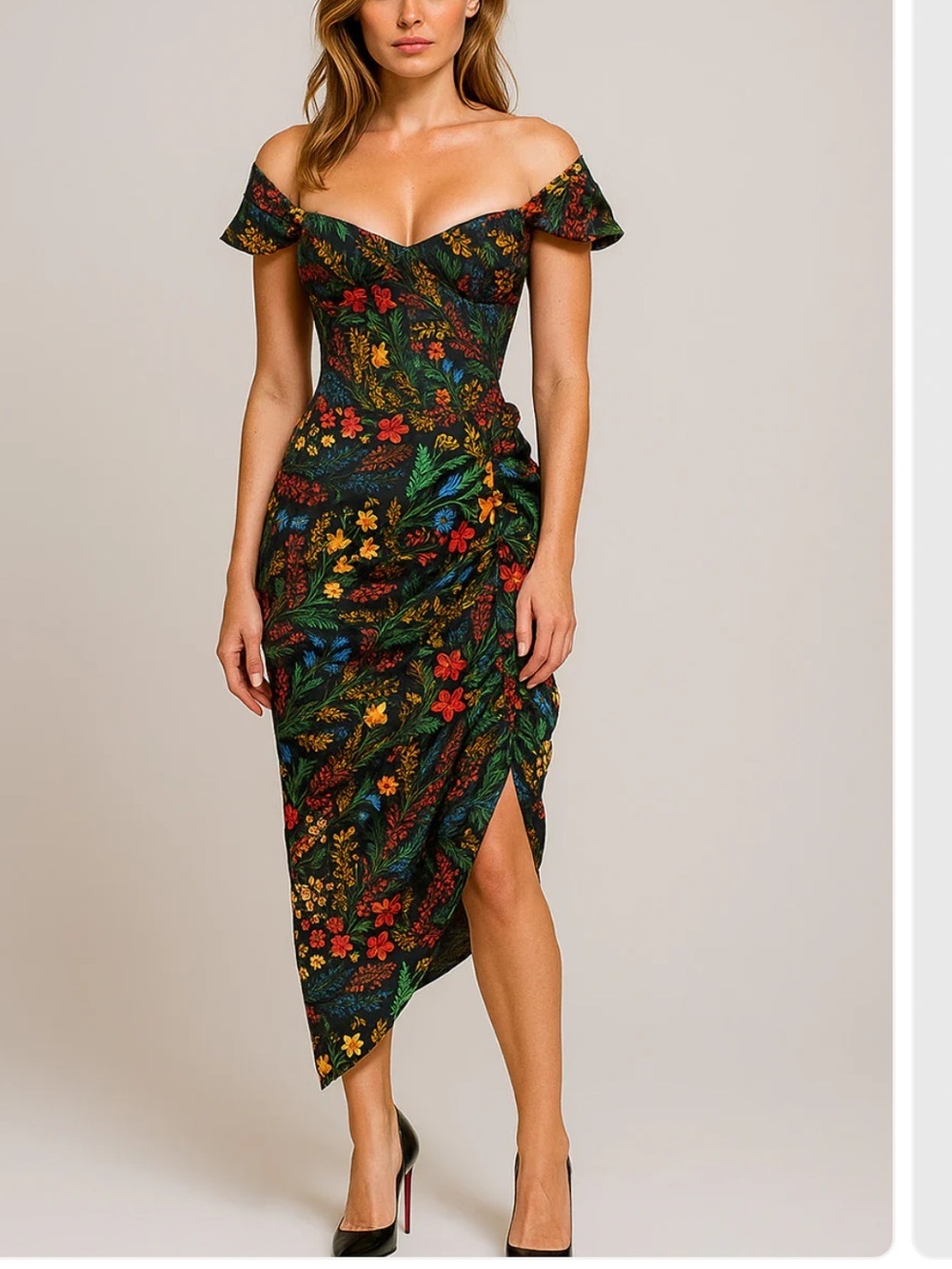 Whisper KYLIE MIDI DRESS Small New!! Off shoulder Ruched